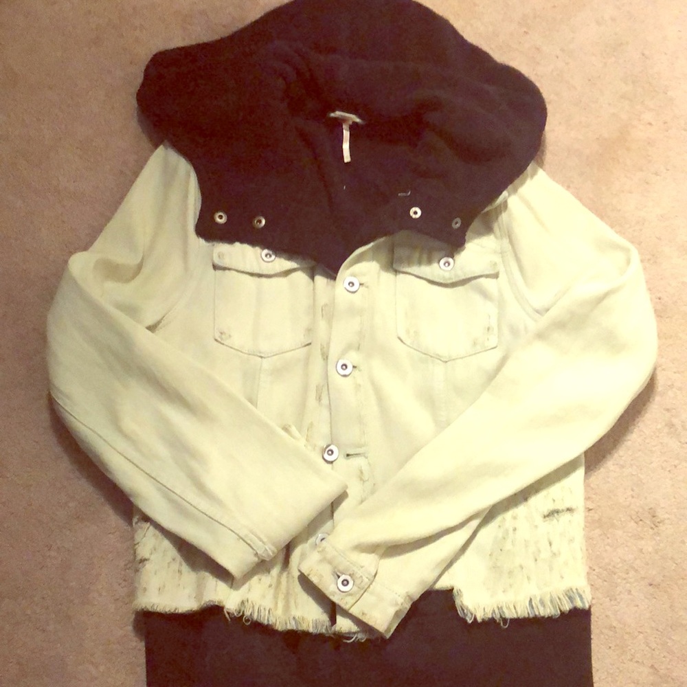 Free People Navy hoodie with attached Denim Jacket